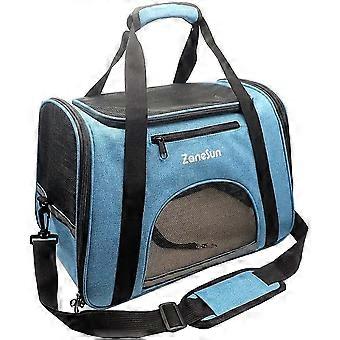 Soft Carrier Bag For Small Dogs And Cats - Airline Approved - Leak Proof - Breathable - 5 Mesh Windows - Blue