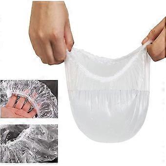 100pcs Disposable Transparent Waterproof Plastic Shower Caps For Bathroom, Spa, Home Use, Hotel And Hair Salon