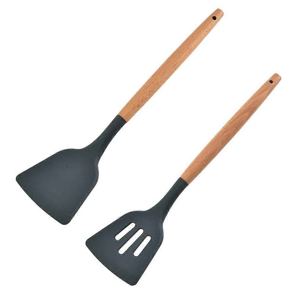 2 Pcs Household Silicone Spatulas Kitchenware Cooking Tools (Dark Grey)