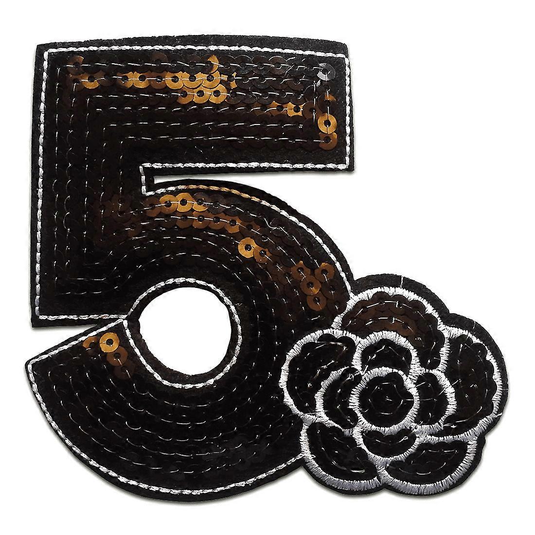 Patch Five 5 with sequins black 10,5x10cm patch