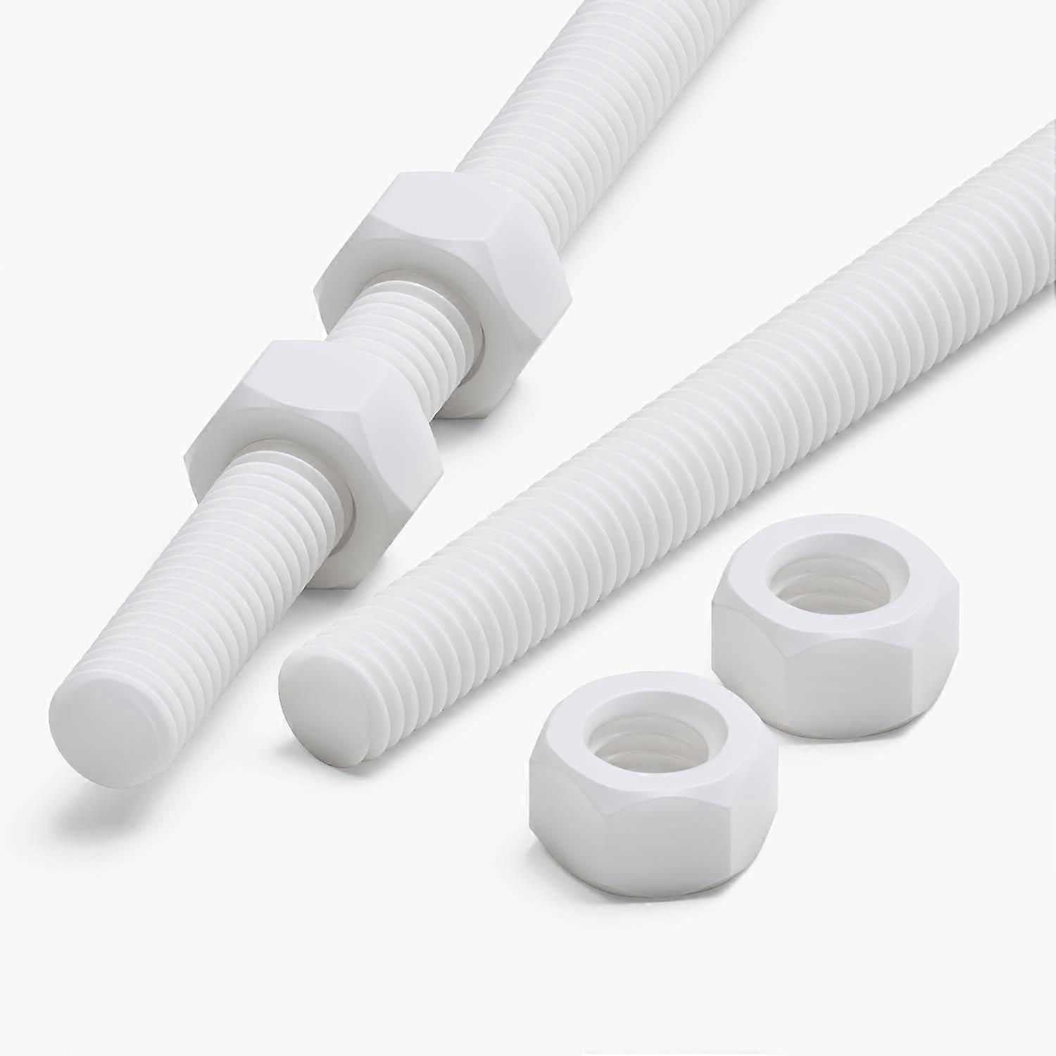 2x White PTFE M5 x 1000 mm Plastic All-Thread Rods