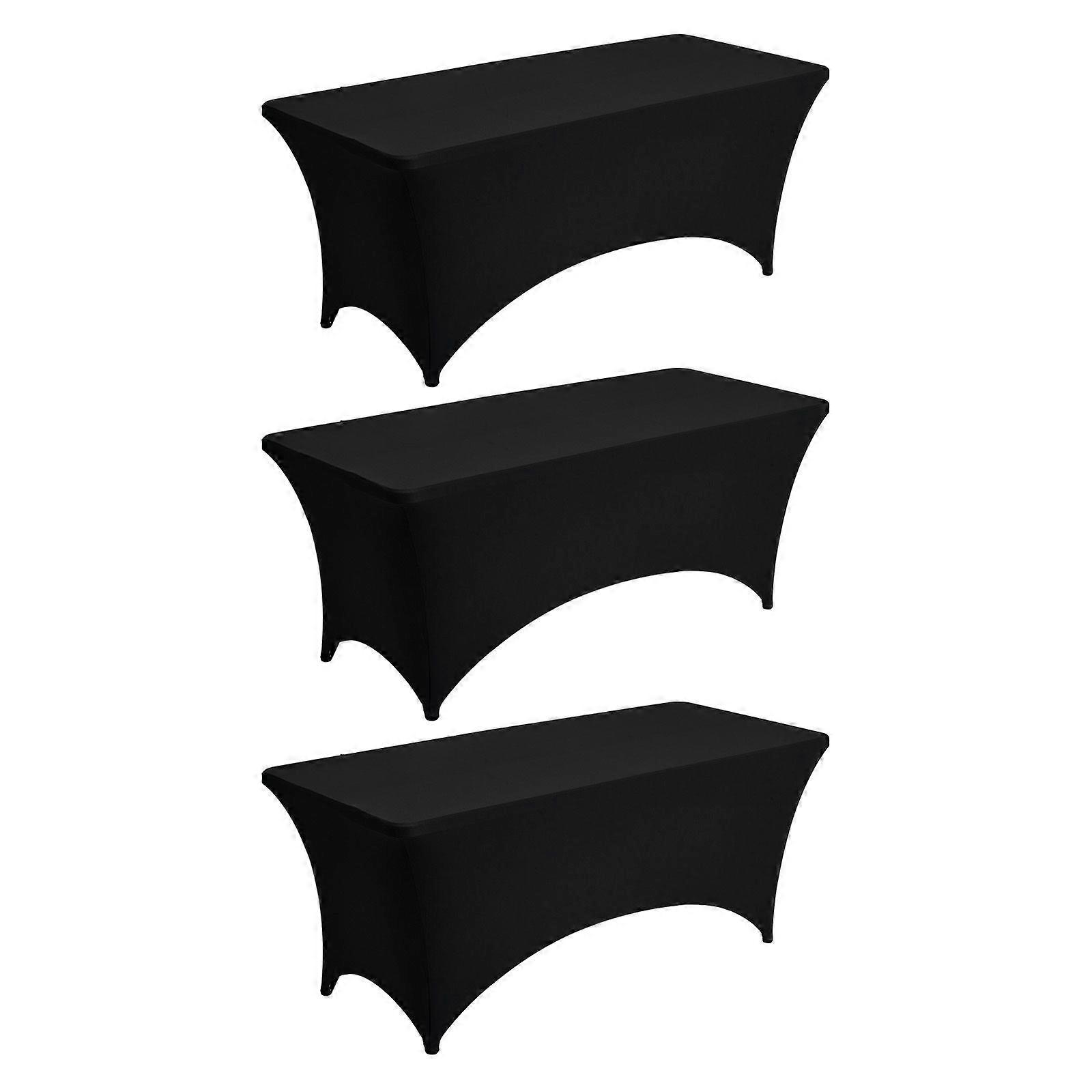 3 Pack Table Cloth for 6FT Rectangular, Wrinkle-Resistant Stretch Black Table Covers, Washable Spandex Tablecloth Protector