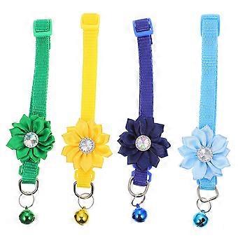 Collar para mascotas con flores, ajustable, para gatos y perros, con cascabel, 4 piezas, accesorio decorativo para el cuello.