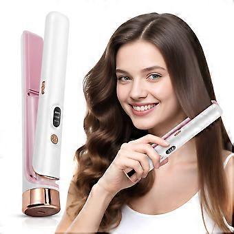 Cordless Hair Straightener With Temperature Display, 3 Heat Settings 160-200C, Fast Heat Up in 30 Seconds, Portable for All Hair Types, White and Rose