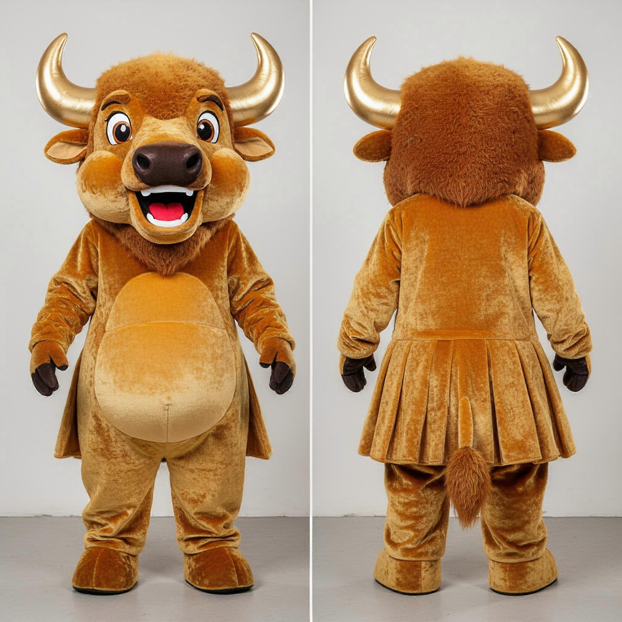 MASTICOT Gold Gleaming Cartoon Bison Mascot