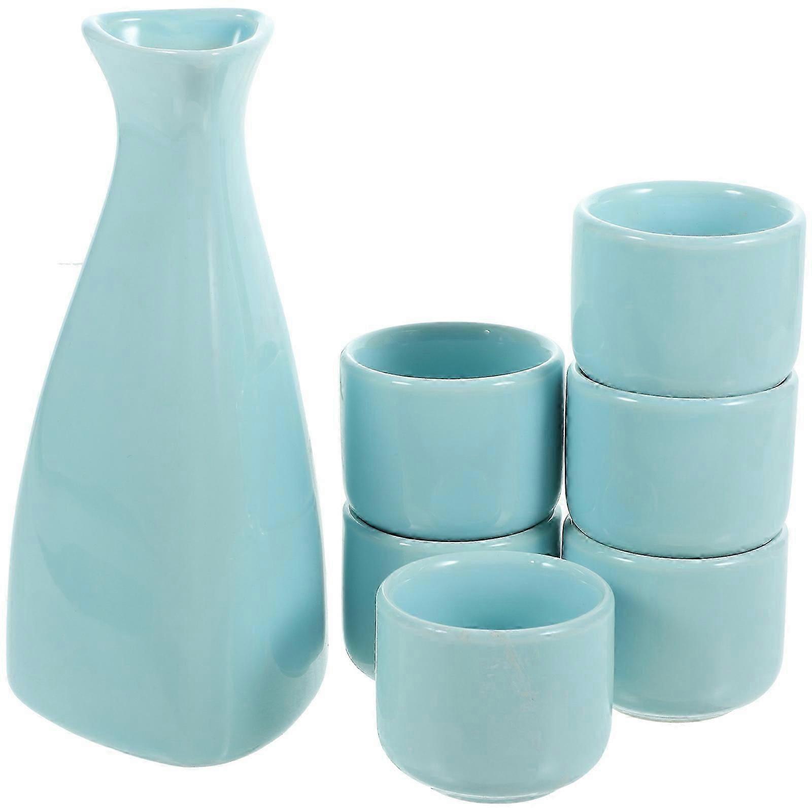 Blue Ceramic Sake Pot Cups for Serving 1Set Simple Cups