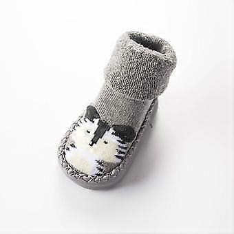 Säugling Baby Junge Mädchen Kleinkinder Mokassins rutschfeste Innenschuhe Socken-5 Kleinkind-Stiefeletten mit Griffen -Graue Monate Säugling