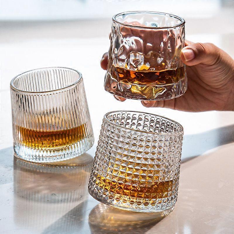Heavy Base Diamond Pattern Clear Vertical Ice Pattern Whiskey Glasses