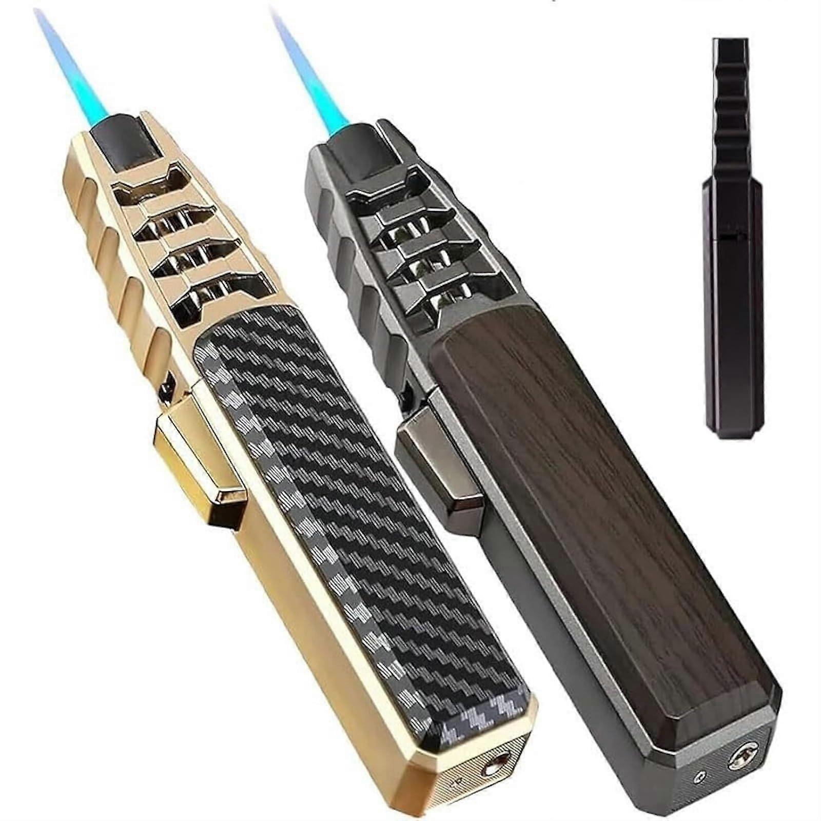 Butane Torch Lighter 2 Pack, Refillable Windproof Jet Flame with Adjustable Flame Control for BBQ and Camping