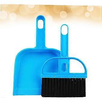 3pcs balai à poils d’animaux Mini casserole Cage pour animaux Mini balai et mini pelle à poussière et brosse Set Brosses de nettoyage Petit balai Petit nettoyant pour pelle à poussière Guinée bleue
