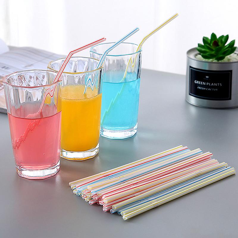 200 Pcs Disposable Plastic Drinking Straws Multicolor Striped Plastic Straws