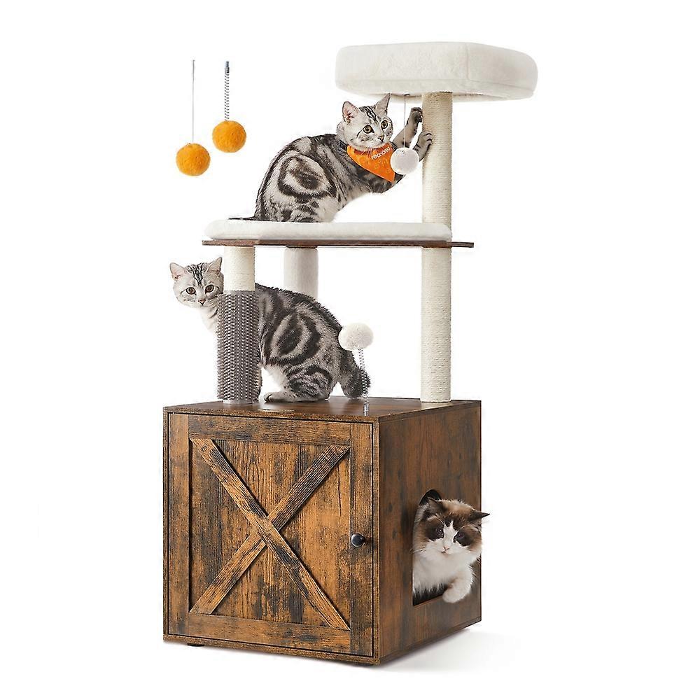 Cat Tree with Litter Box Enclosure Rustic Brown 20.5"L
