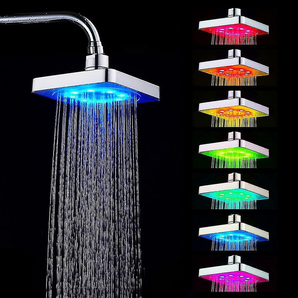 7 Colors Led Romantic Light Water Home Bathroom Shower Light Shower Head No Batteries Needed, Colour Changing Square Led Shower