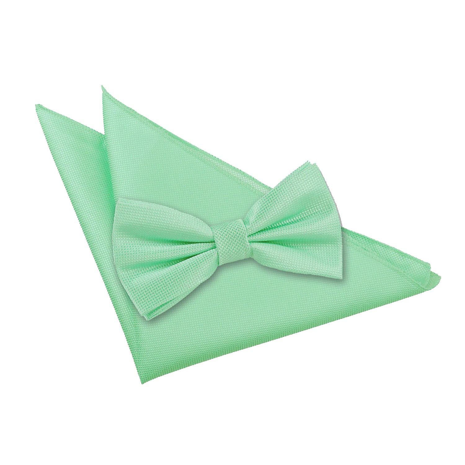 Mint Green Solid Check Bow Tie and Pocket Square Set