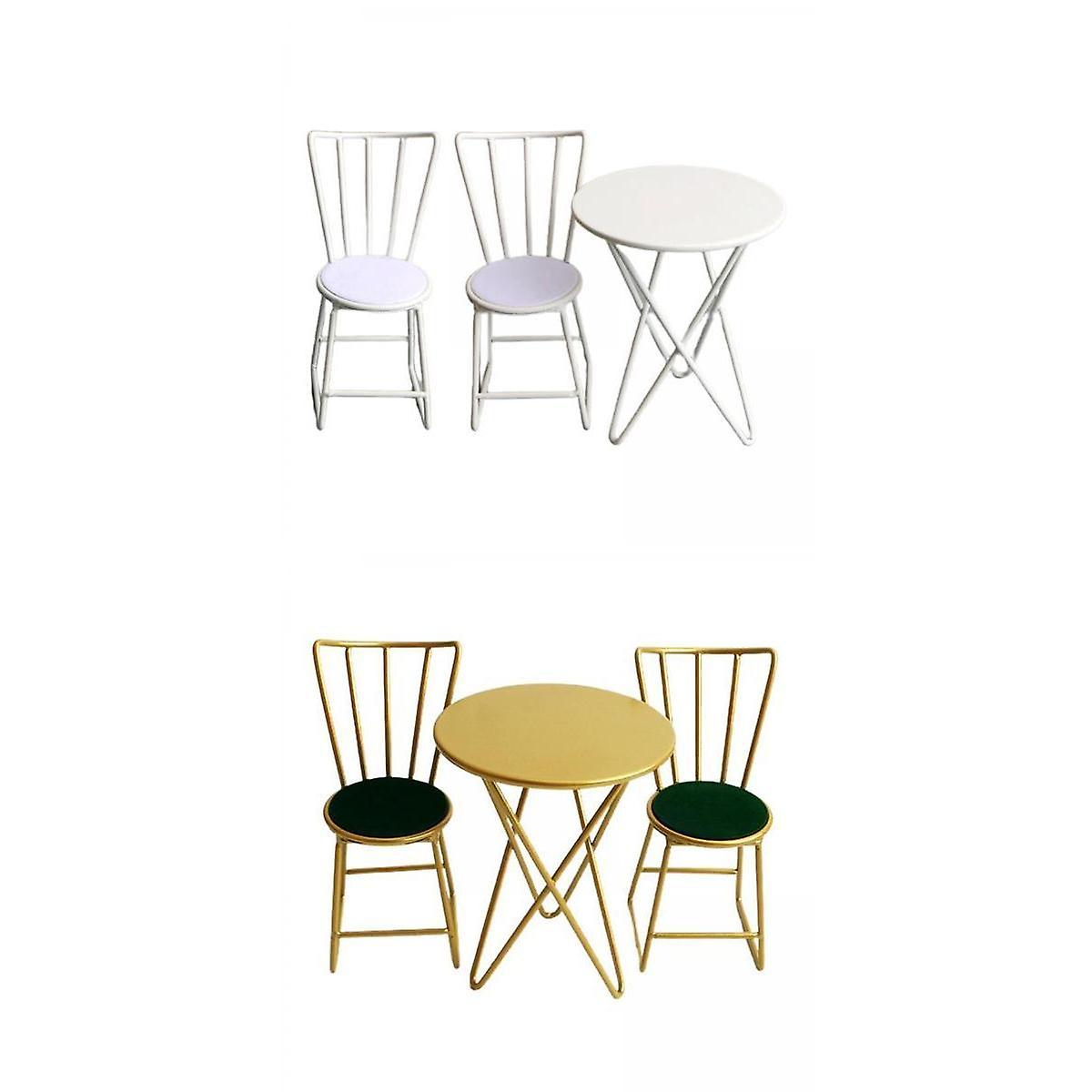 1:6 스케일 인형집 미니어처 4 의자 세트 2 라운드 테이블 가구