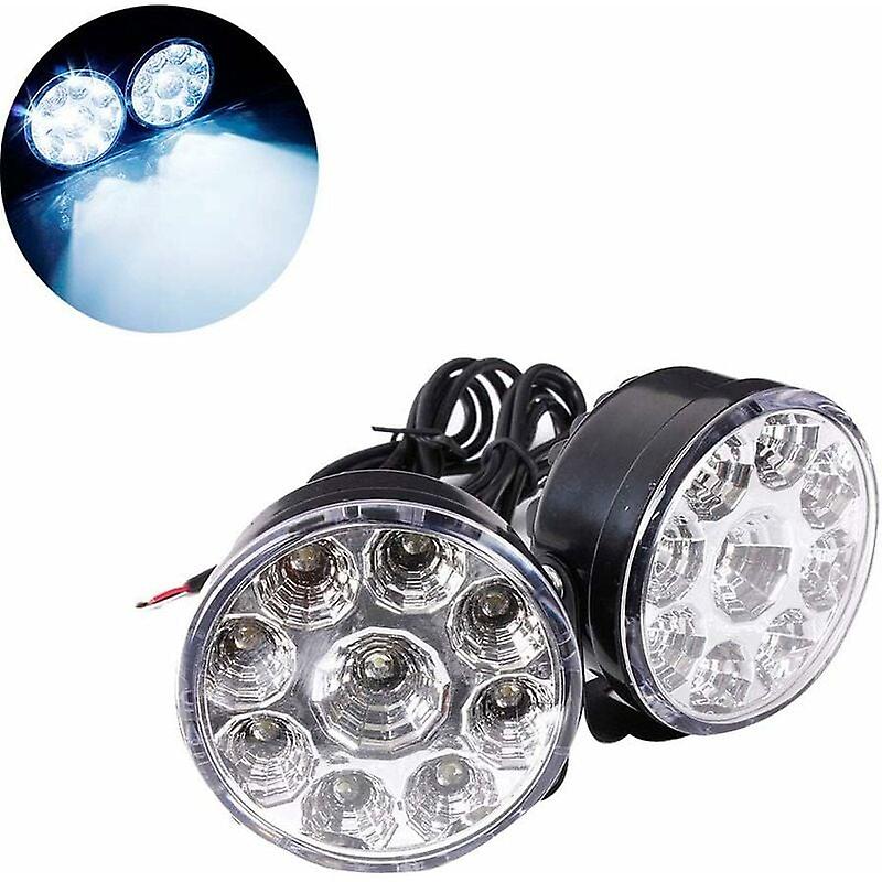 2 Pack 12V 4.5W White Round Daytime Running Light Car Universal Round-9LED Fog Lights