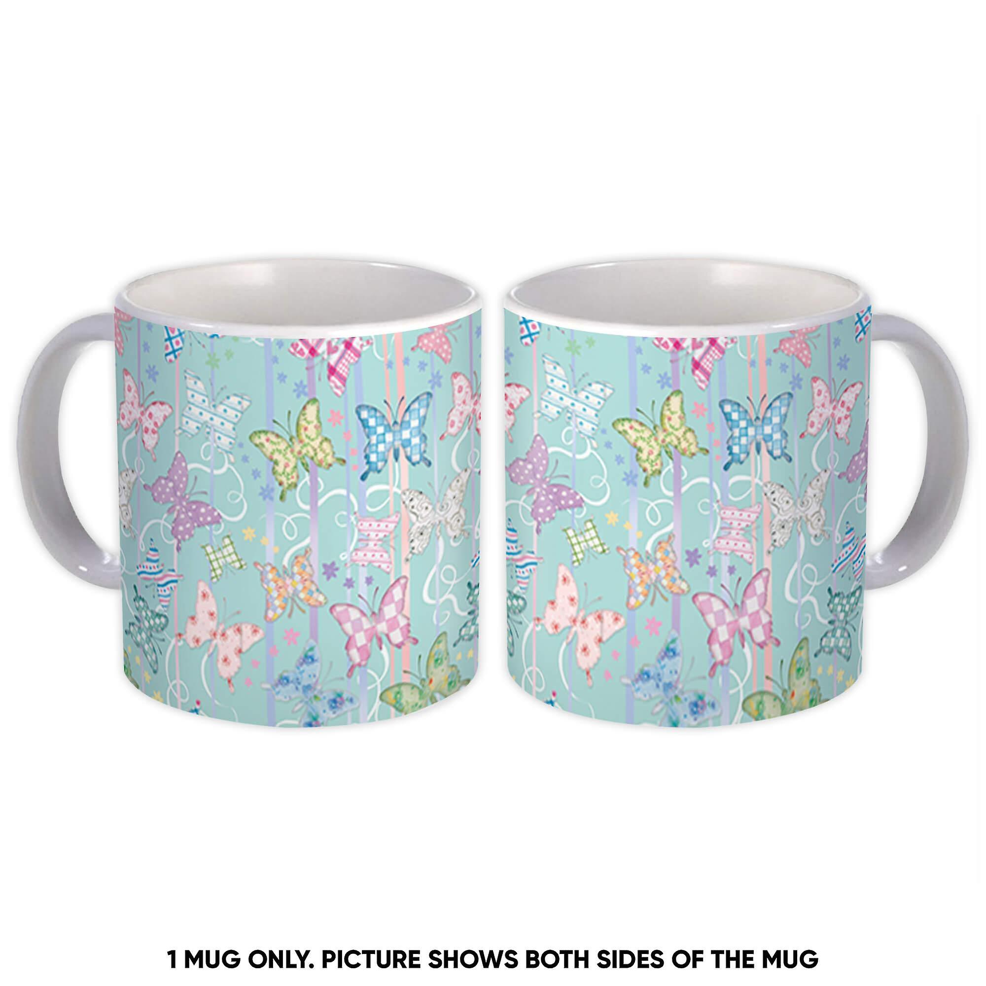 Gift Mug: Patchwork Print Butterfly Stripes