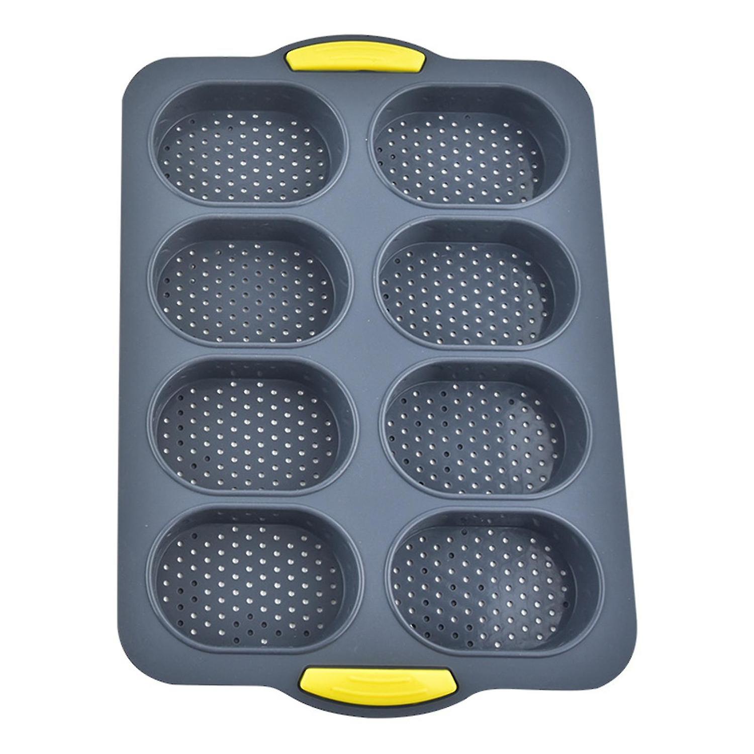 Silicone Bun Bread Pan 8 Cells Soft Nonstick French Bread Roll Die Perforated Loaf Stencils Tray For