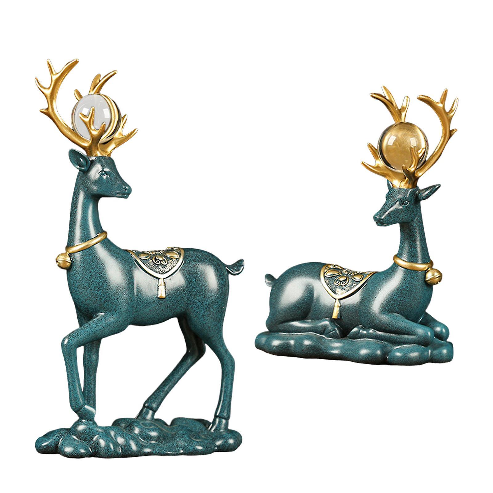 Nordic Reindeer Figurines Craft 2pcs Elk Deer Statue For Home Decor Items Aureate