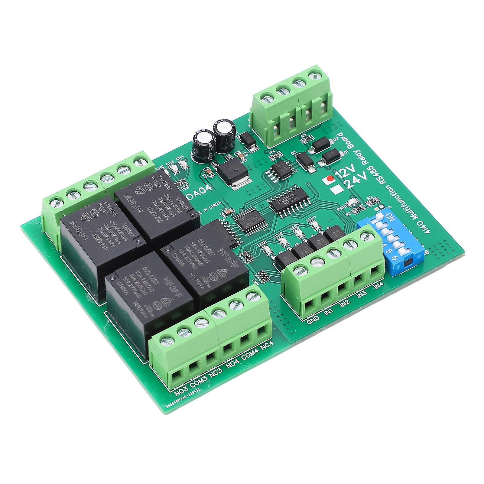4 Channel Relay Module, Multifunctional RS485 Relay Board for DC 12V Electrical Equipment