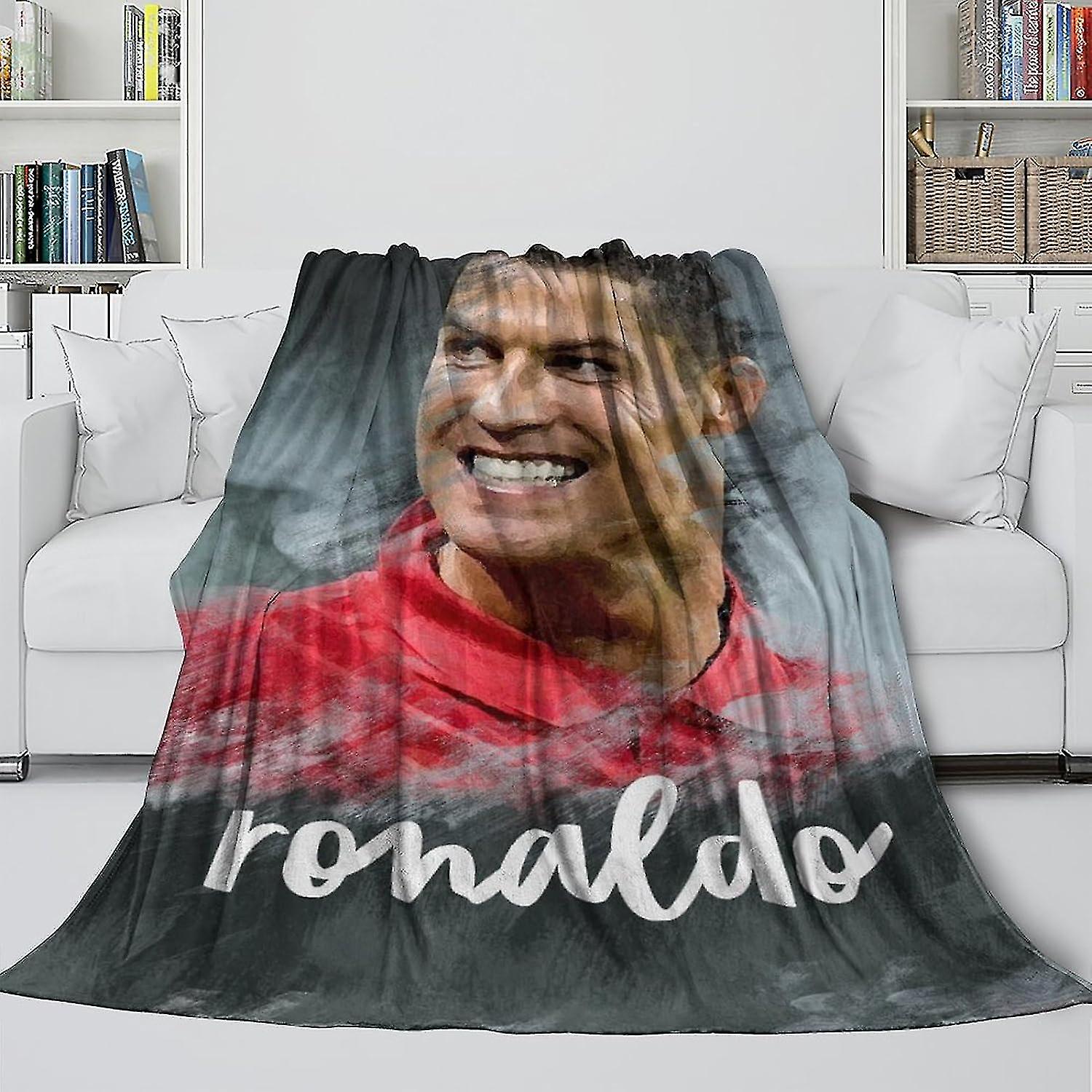 Ronaldo Flannel tæppe - Fodbold fluffy tæppe bringer varme og lyksalighed på en våd dyster dag - Sovesofa krybbe - gave til børn Forældre Kæreste dreng