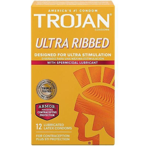 Trojan Stimulations Ultra Ribbed Spermicidal Condoms, 12ct