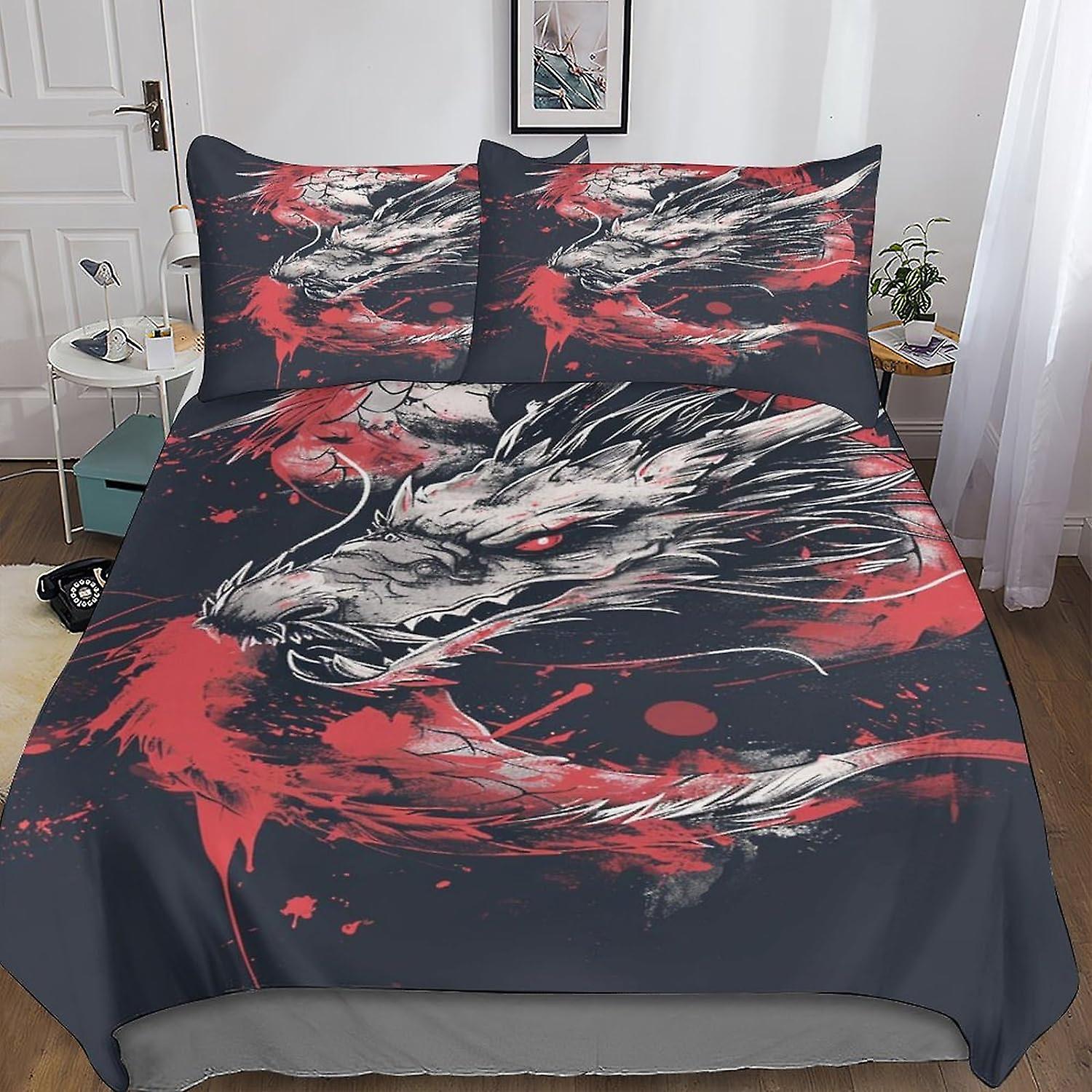 DSJackson Chinese Dragon Deluxe Comforter Cover Set with Hidden Zipper Closure - Premium Microfiber Animals Bedding, Complete 3-Piece Set with Pillowc