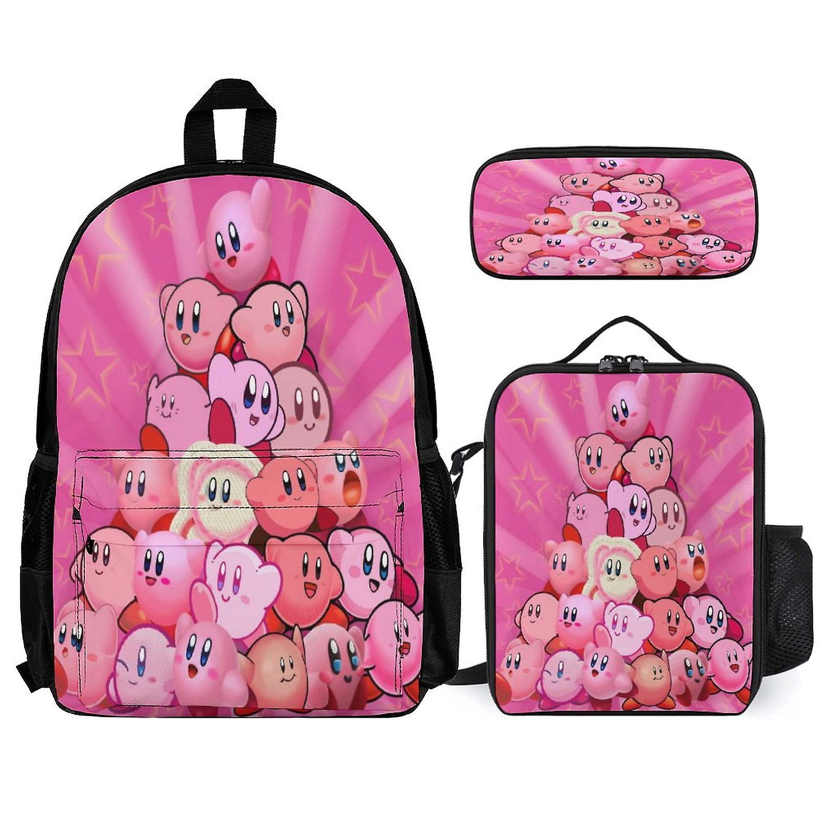 حقيبة ظهر كيربي 3 قطع مجموعة حقيبة ظهر للكمبيوتر المحمول مع حقيبة غداء مقلمة