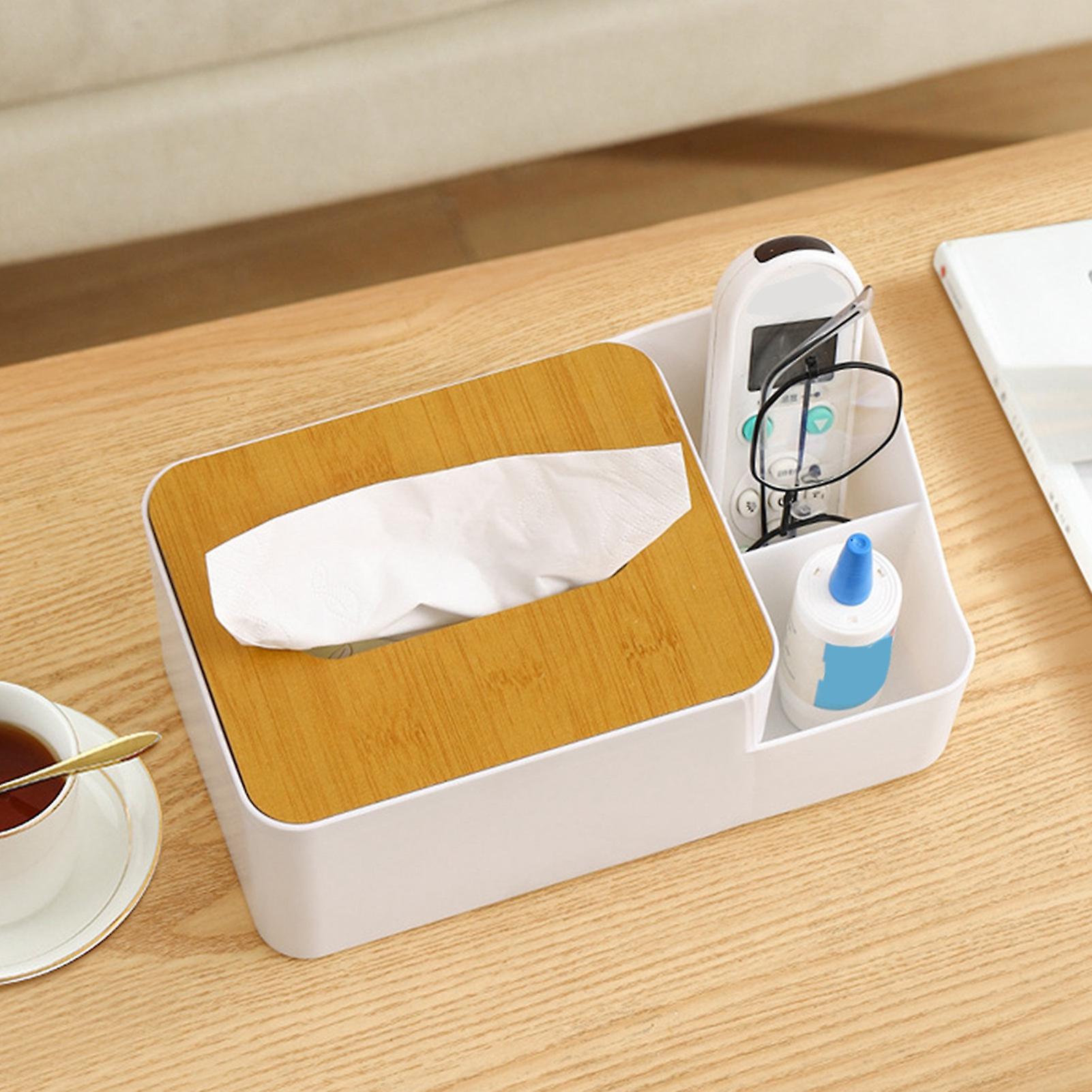 Multifunction Tissue Box Simple 2 Compartments Sturdy PP Wooden Board Rectangular Tissue Box Cover for Family Office 