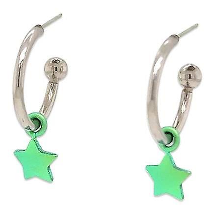 Ti2 Titanium Star Charm Hoop Earrings - Green