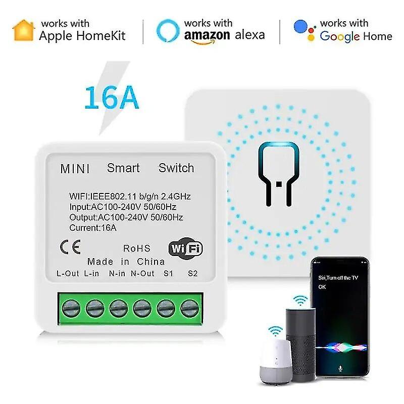 16a Apple Homekit Smart Wifi Switch 2-way Control Switch Mini Smart Breaker Siri Voice Control Work
