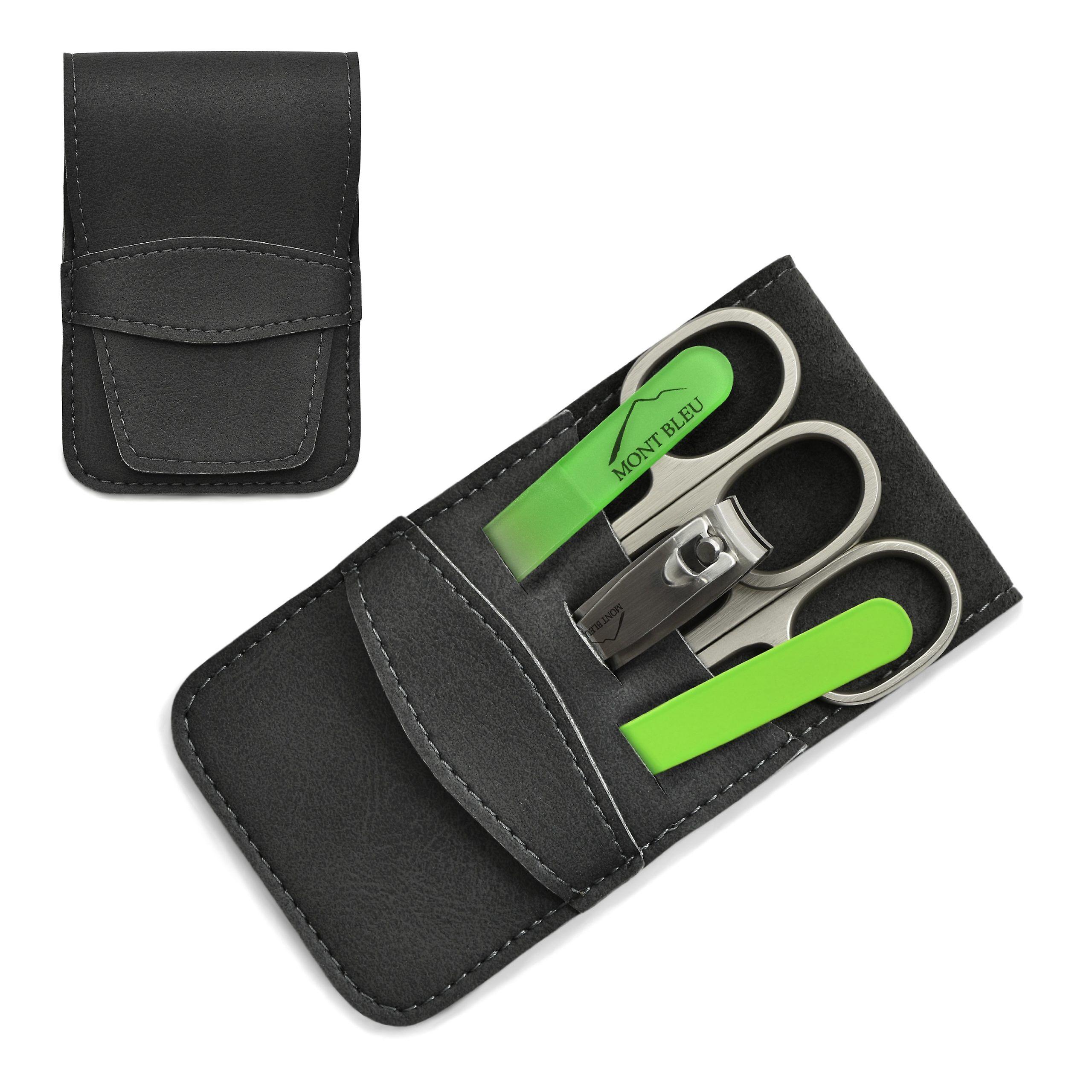 モンブルー 5ピースマニキュア セット イン フェイク レザー ケース ブルー - グリーン