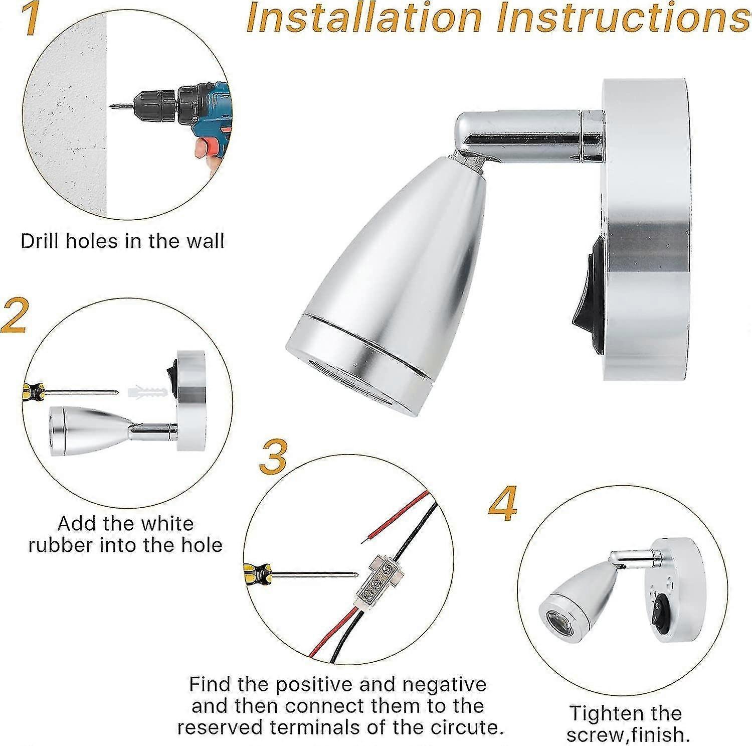 12V LED Reading Light, RV Bedside Swivel Wall Lamp Built-in High-Speed - Foto 4