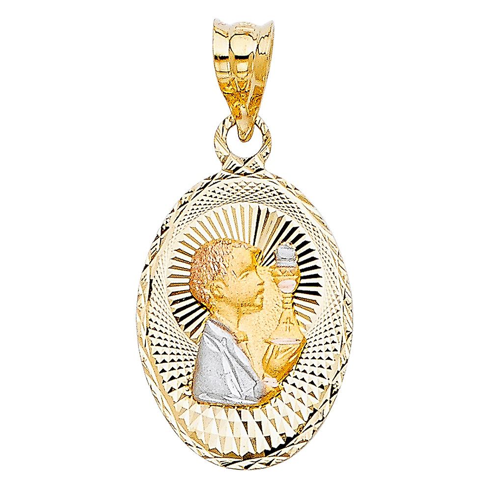 14Kイエローゴールド宗教的な薄い金属スタンプペンダントネックレス14x21mm-女性用ペンダント - 1.3グラム