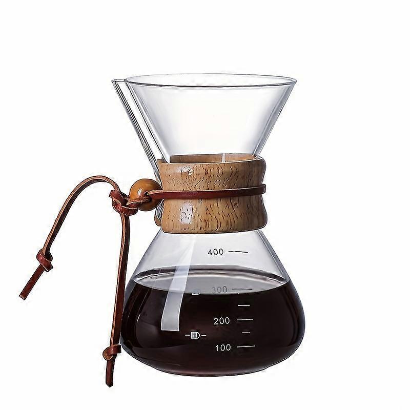 Glass Pour Over Coffee Maker Pot with Reusable Stainless Steel Filter, Wood Grip - 400ml/600ml/800ml (14oz/21oz/28oz) Hand Drip Coffee Carafe Set