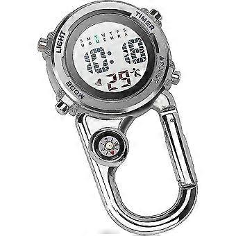 Carabiner Watch Digital Clip On Quartz Watch Multifunctional Carabiner Fob Watch Luminous Face Compass Carabiner Watch With Compassblue