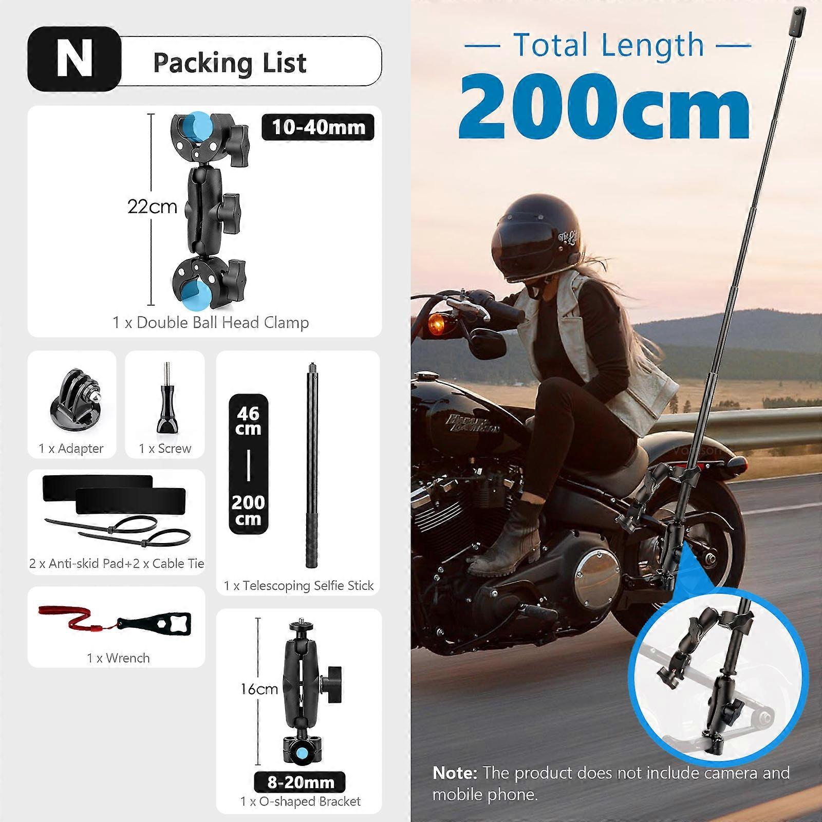 Vamson For Insta360 One X3 Motorcycle 3rd Person View Invisible Selfie Stick Handlebar Clamp Mount For Insta 360 X2 Gopro Camera