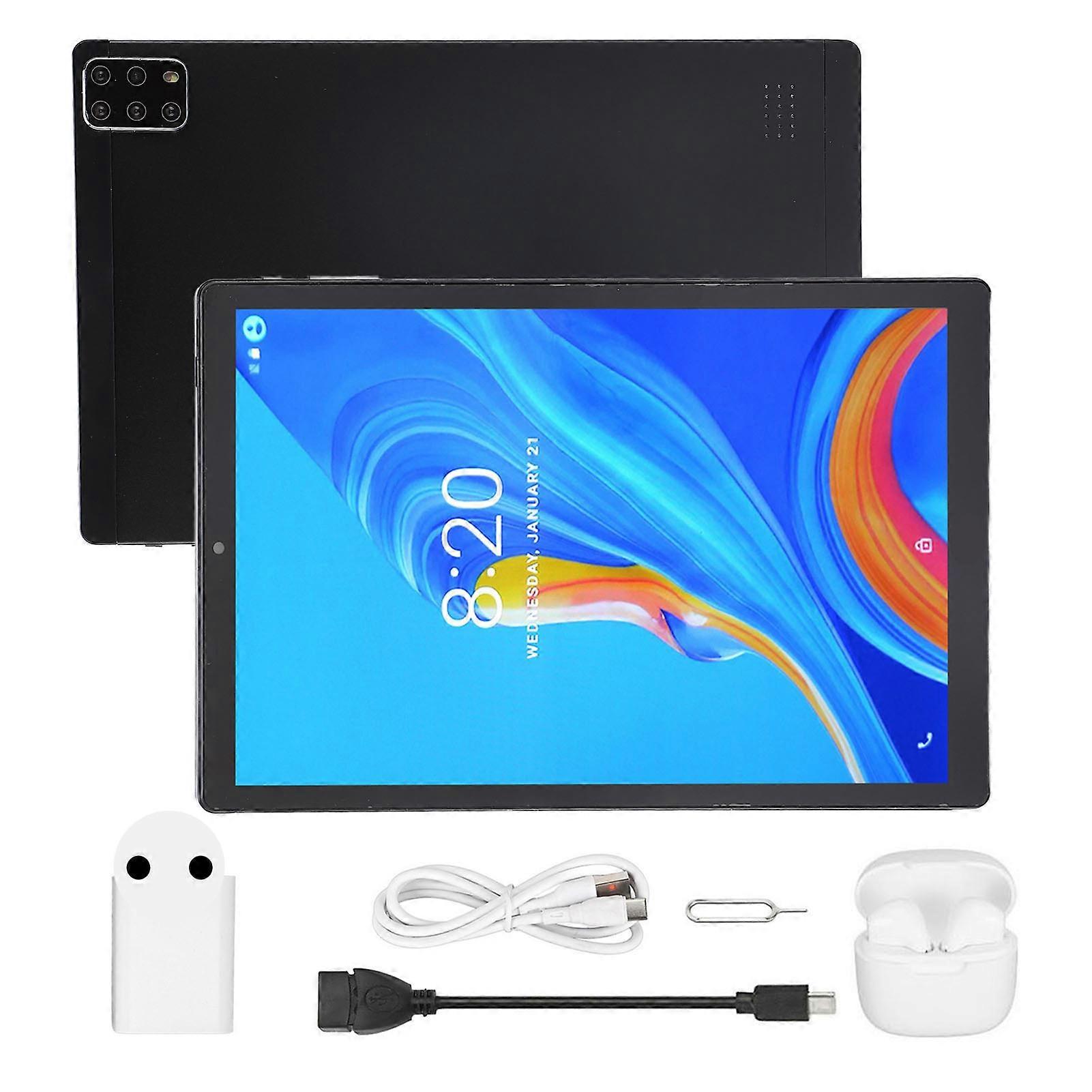 10.1 Inch Tablet for Android 12 10 Core CPU 6GB 128GB 5G WiFi 2MP 5MP 8800mAh Tablet PC with Bluetooth Earbuds 100?240V Black EU Plug