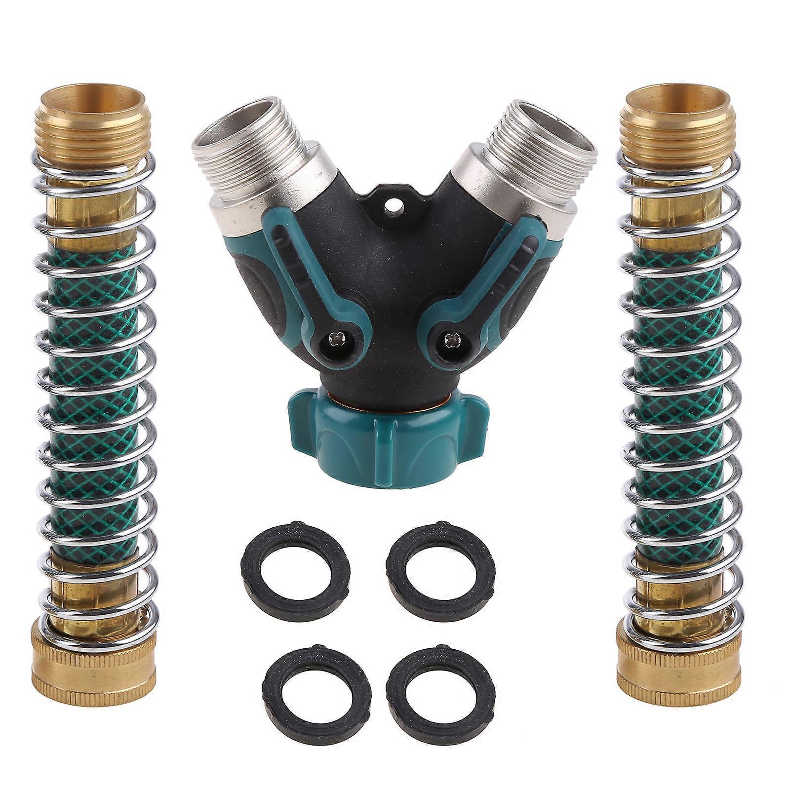 3/4" 2 Way Hose Splitter 2 Way Garden Hose Connector with 2 Pcs Garden Hose Coiled Spring Protectors and 4 Washers
