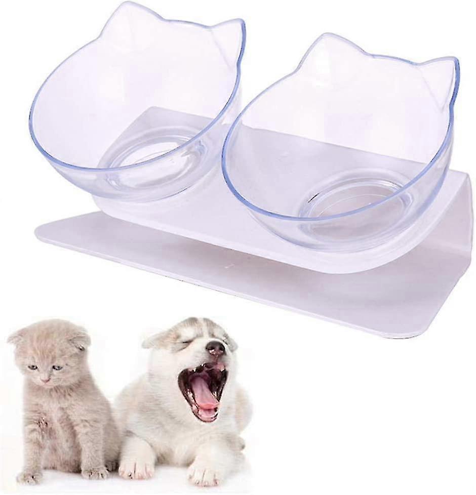 لعام 2024 Cat Double Bowl - وعاء قطط مع دعامة مرتفعة للكلاب الصغيرة والقطط أبيض ، وعاء للحيوانات الأليفة