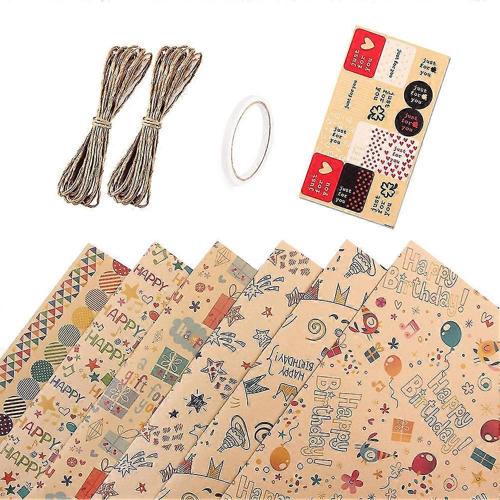 6 Pcs Wrapping Paper Sheets,birthday Wrapping Paper Set Festival Gift Wrap Papers,ribbon Present Gi