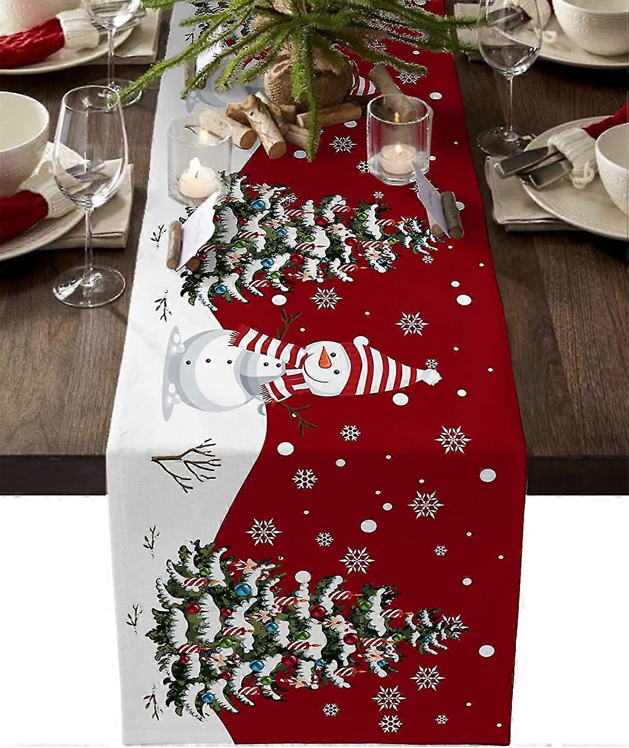 Christmas Table Runner,christmas Snowflake Elk Rustic Table Runner