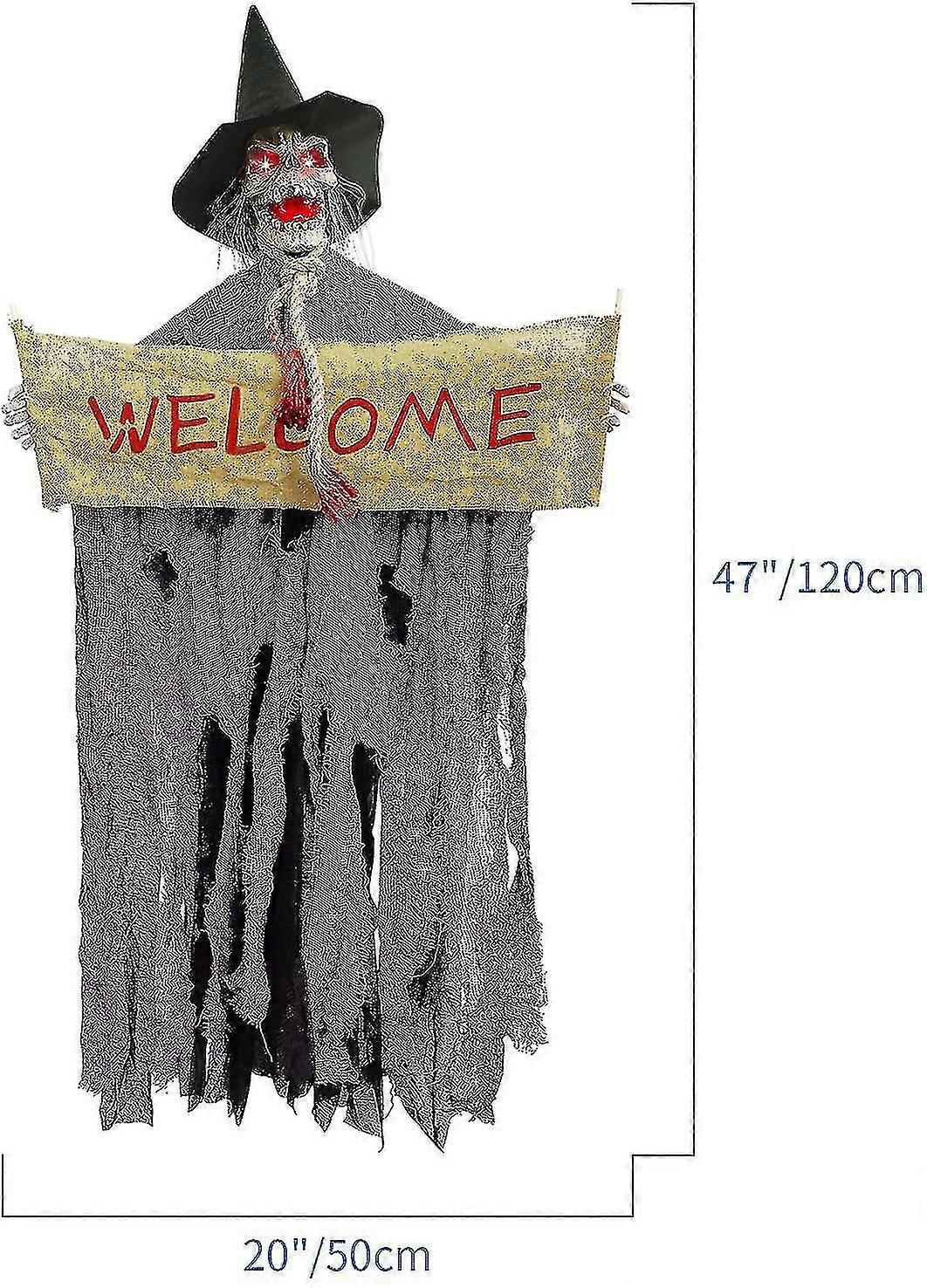 Exquisite Hanging Witch Ghost With Light-up Eyes And Scary Sound Effect, Hanging Skeleton Ghost For Halloween Decorations