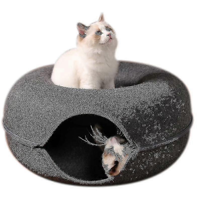 1個ペットトンネルドーナツキャットベッド(ダークグレー) - xinxx