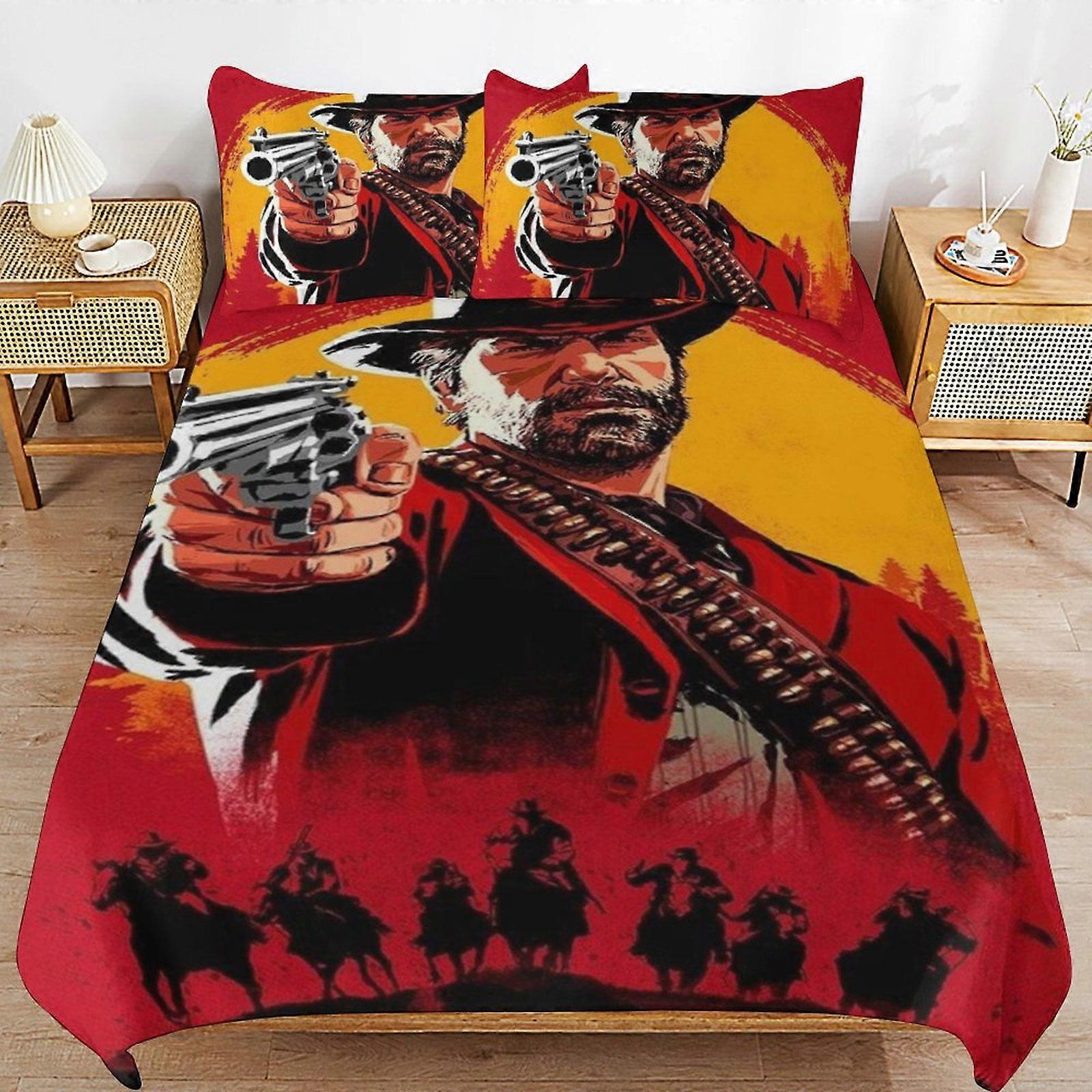 x212 Red Dead Redemption Comforter Set 3 Pieces Quilt Cover Set Soft Bedding Sets for All Seasons (1 Comforter  2 Pillowcases) hb212