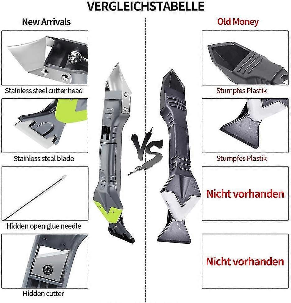 Grout Remover Tools 5 In 1(Stainless Steel) Scraper, Grout Smoother Kit Silicone Grout Scraper With Corner Scraper, Grout Caulk Tools, Caulking Nozzle