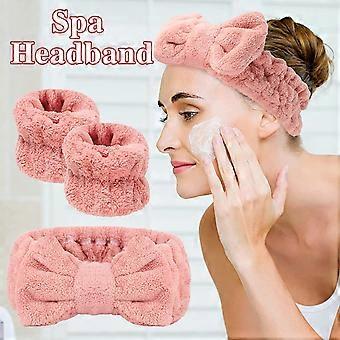 3-teiliges Spa-Stirnband Set – Wasserdichtes Armband & Weiches Plüsch-Stirnband Für Make-up, Gesichtswaschen & Baden