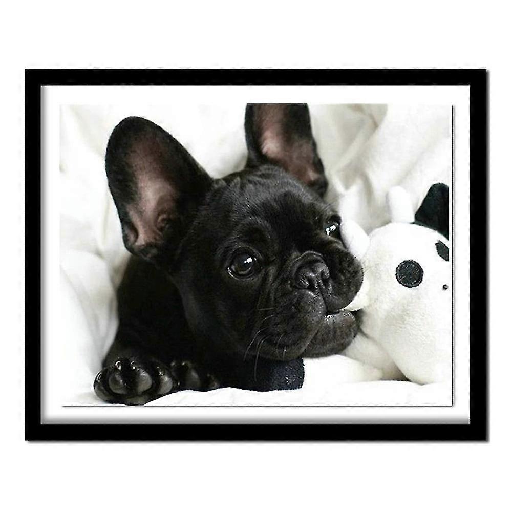 دي الماس اللوحة الأسود الفرنسية البلدغ الكلب الكامل الماس التطريز مربع وجولة الماس لصق نمط الخرز