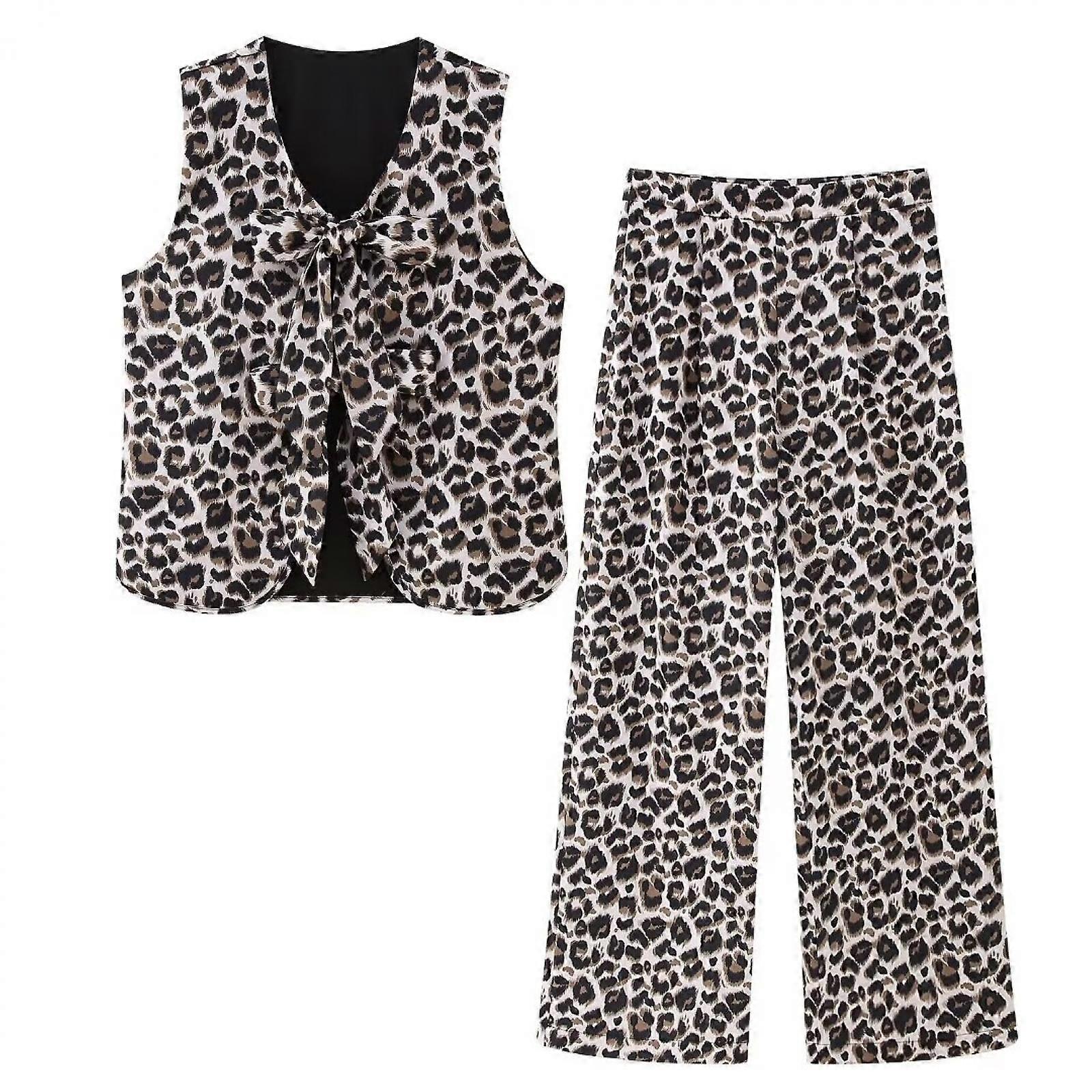New 2024 Leopard Print Bow Vest Vest Pants Women's Leopard Print Pants 2024 New
