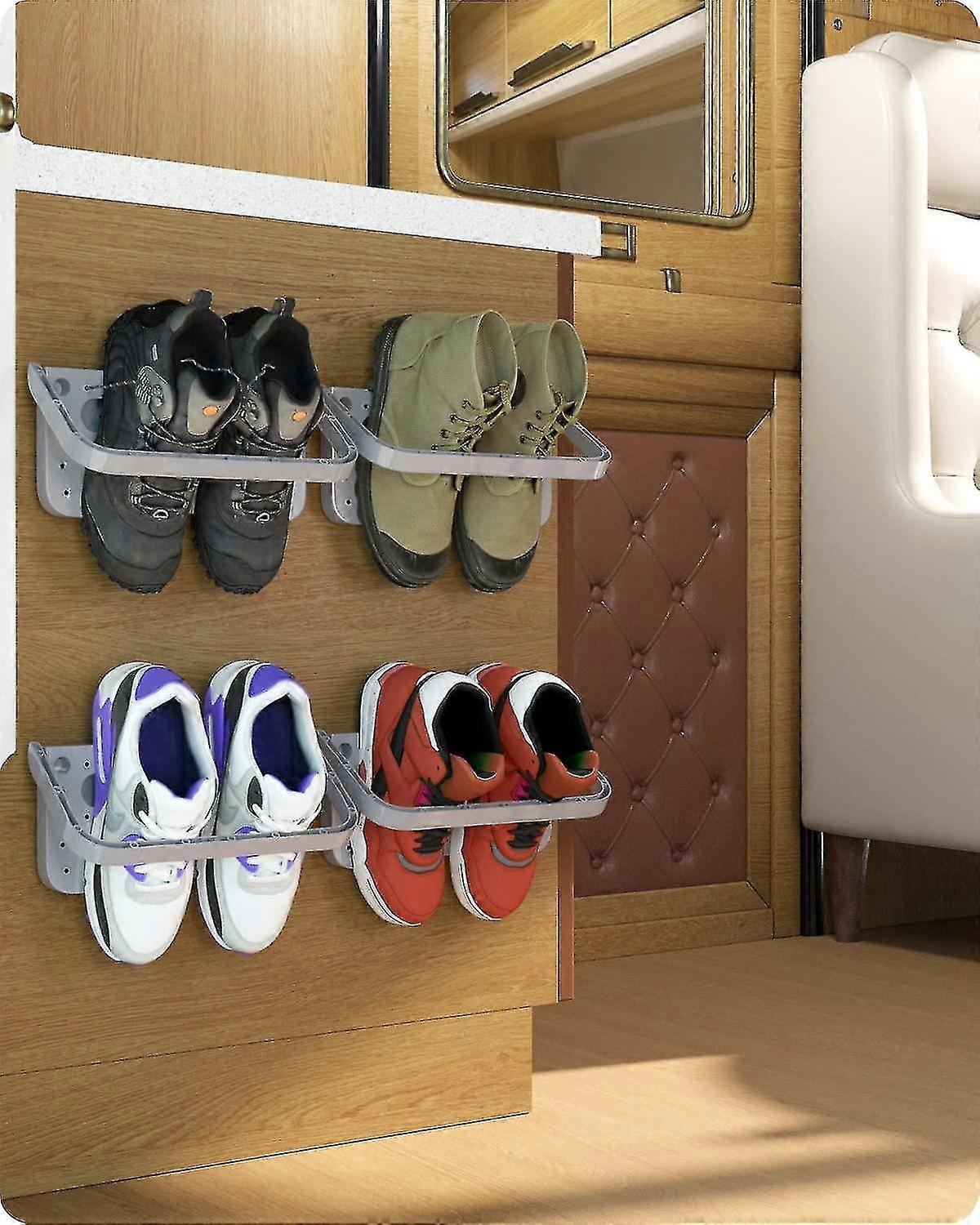 4 Pieces Foldable Wall Mounted Shoe Rack, Folding Shoe Rack Hanging Shelf For Shoe Storage Shelf, 4 Pcs Gray-HYJ